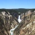 crashing waterfalls in Yellowstone national park.